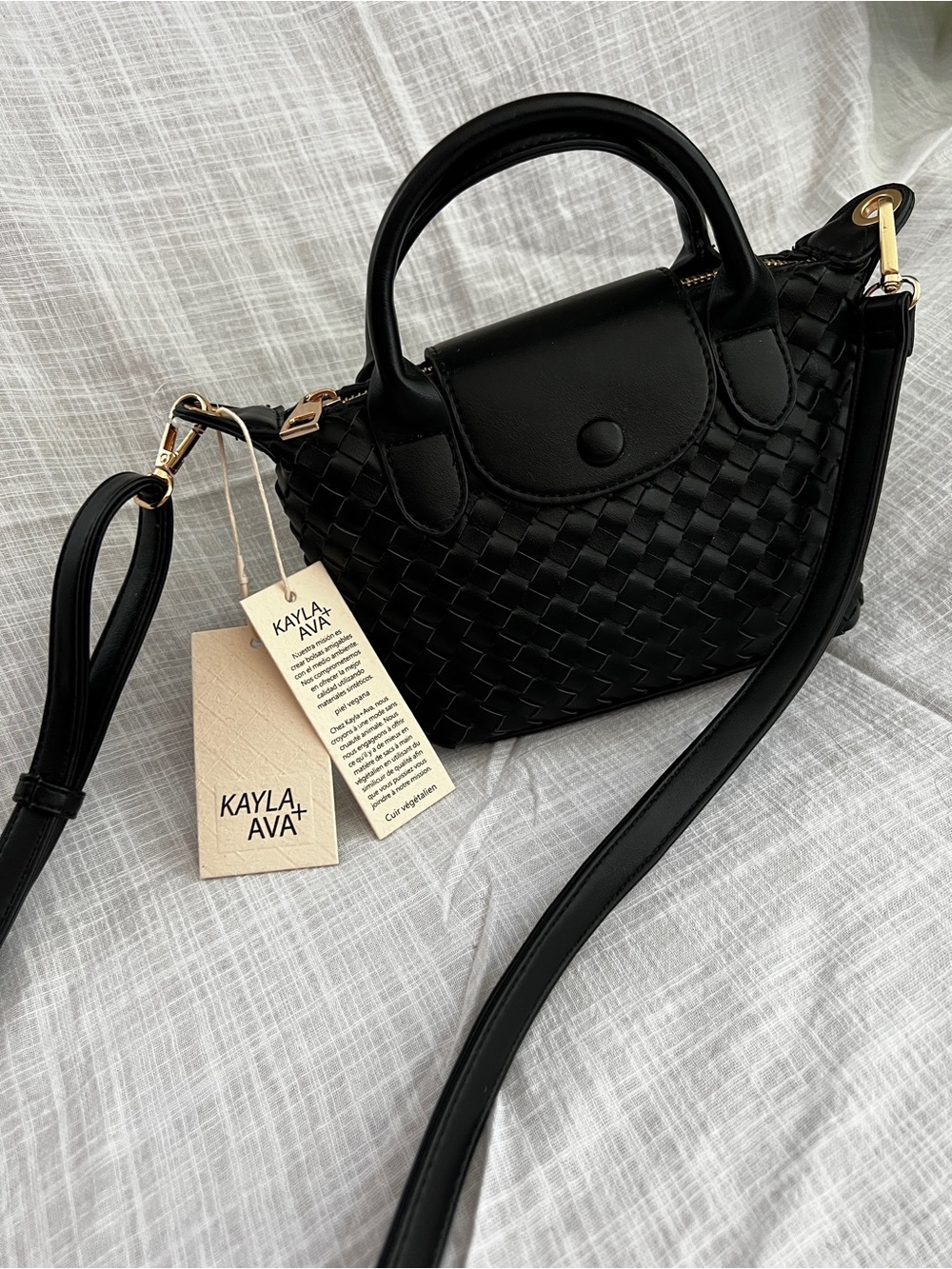 Black Woven Mini Satchel with Detachable Strap